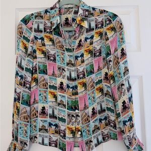 Alice + Olivia Multicolor Postcard Print Shirt
